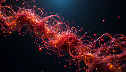 A vibrant red and orange abstract network against a dark background
