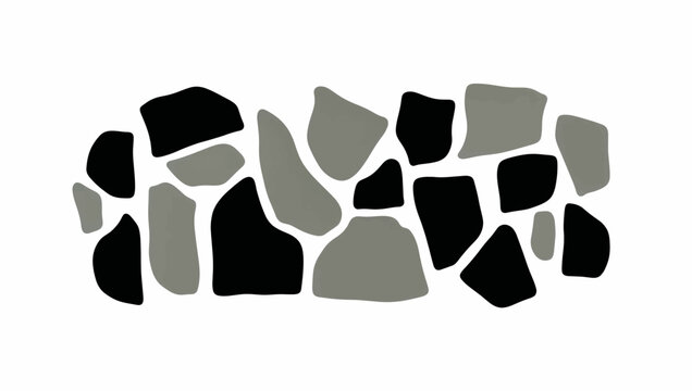 Stone and rock shapes vector illustration. Flat design cobblestone pavement and wall texture. Minimalist black and gray masonry elements isolated on white background