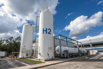 Obraz premium A large white tank with the letters H2 on it