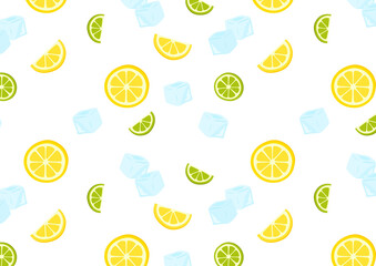 Citrus Fruits Lemon and Lime Illustration with ice cubes - png transparent Background