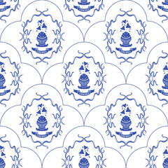 Seamless pattern with floral frames and mexican food for delivery boxes