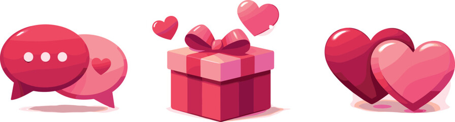 Digital Dating Symbols. Social interaction environment visualized as conversation icons, gift symbols, and heart motifs supporting