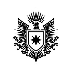 Obraz premium Eagle crest with shield and star, representing power, protection, leadership, and noble tradition. 