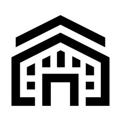 Simple warehouse building symbol representing storage, logistics, distribution, and industrial operations.
