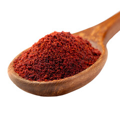 Ground sumac spice pile in wooden spoon isolated