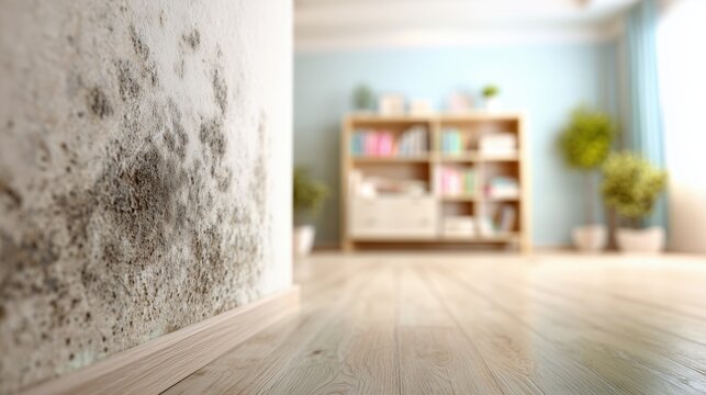 Black mold growing on an interior wall in a living room