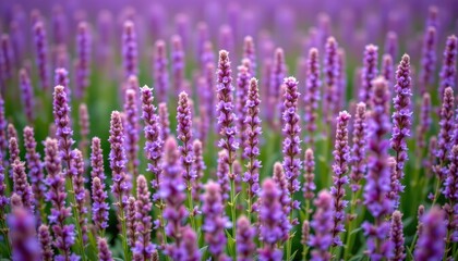 Obraz premium Beautiful Purple Flowers in a Vibrant Blooming Field Under Soft Natural Light