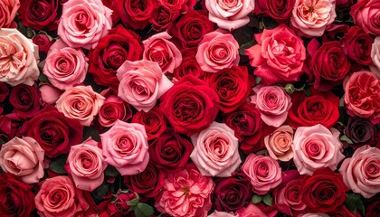 Obraz premium Valentines day red and pink rose wall floral background