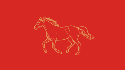 Fototapeta premium A golden horse running freely against a vibrant red background