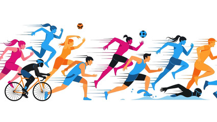 Fototapeta premium Dynamic motion of multi-sport athletes in flat design