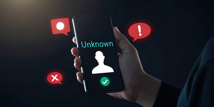 Person holding smartphone with unknown caller on screen at night