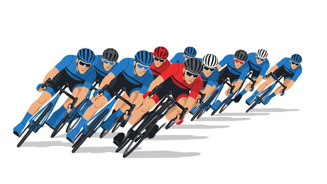 Cyclists racing in formation with dynamic motion and competition in vibrant sportswear - Powered by Adobe