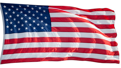 Fototapeta premium American flag waving gently in the wind isolated on white background