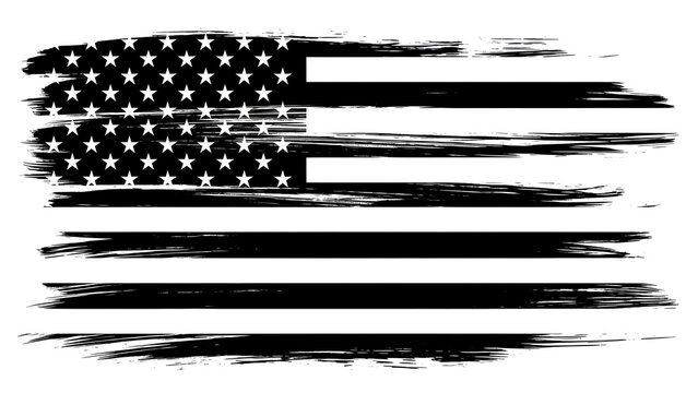 Black and white illustration of an american flag on a white background