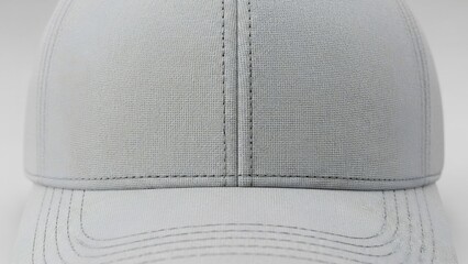 Close-up of a stylish gray baseball cap, showcasing design and texture details.