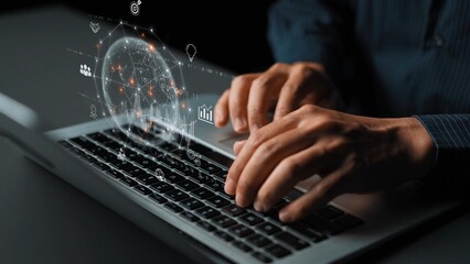 Global business network connecting digital economy and data exchange. Global business expands market, business shares data, global drives finance, and global business supports insight. Marrow