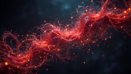 Vibrant red glowing network connections on dark background