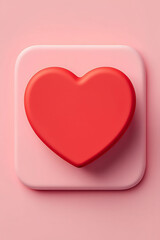 Red heart symbol on pink square button on pink background