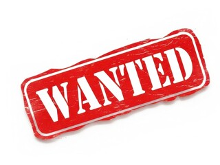 A red distressed wanted stamp isolated on a plain white background