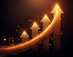 glowing orange arrows pointing upward composed of sparkling particles against a dark background