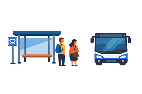 People waiting at a bus stop for a bus