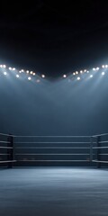 Obraz premium Empty boxing ring under bright lights in dark arena