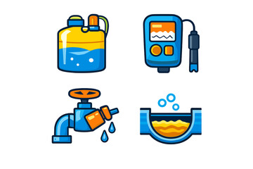 Fototapeta premium Water-related icons with a blue and orange color scheme