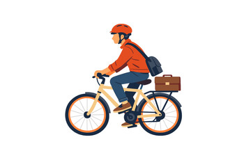 Man riding a bicycle with a briefcase and backpack