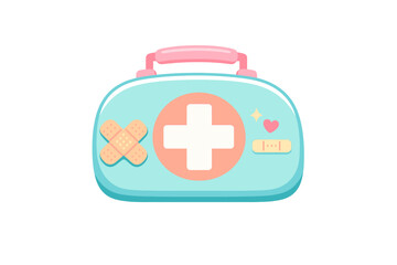 Fototapeta premium Cute Cartoon First Aid Kit with Medical Symbols