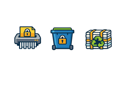 Secure document disposal and recycling icons