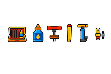 Set of bicycle repair tools in flat design