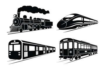Modern and Vintage Train Engine Transportation Silhouettes