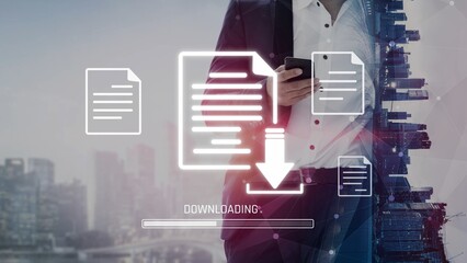 Visual representation of digital document downloading, showing file transfer, data access, and progress status for secure and efficient information retrieval Marrow