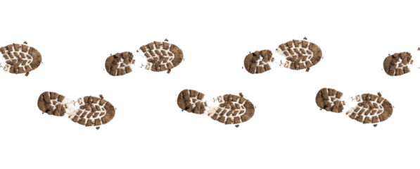 Multiple muddy boot prints, transparent background