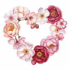 Watercolor drawing of a heart made of flowers