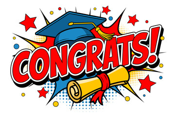 Celebratory Congratulations Graduation Cap and Diploma Illustration
