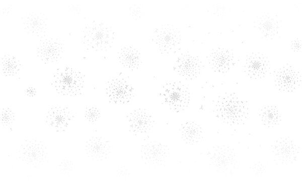 Light gray dandelion seeds flying in the air vector illustration. Abstract white floral fluff background with scattered spores. Soft herbal silhouette wallpaper for medical or nature design.