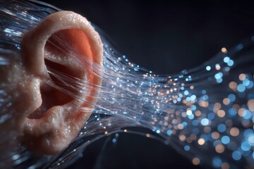 Human Ear Connected to Flowing Digital Data Streams Representing Communication
