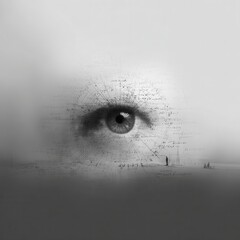 Human Eye Emerging Through Dense Fog Creating Surreal Vision Concept