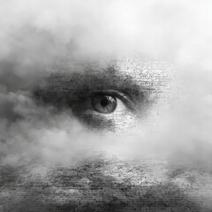 Human Eye Partially Hidden by Mist Symbolizing Uncertainty and Thought
