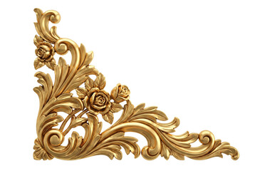 Golden Baroque Ornament with Roses, transparent background
