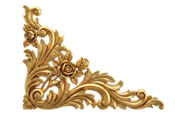 Golden Baroque Ornament with Roses, transparent background