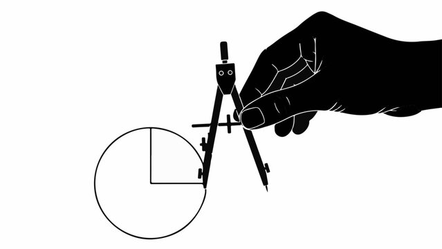 Hand using a compass to draw a perfect circle on a white background.