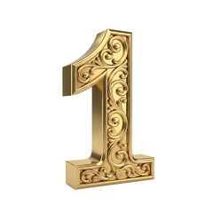 Ornate golden number one, transparent background
