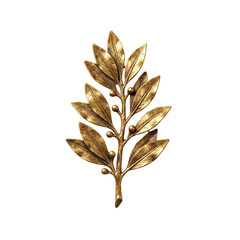 A decorative golden branch with leaves and berries, transparent background