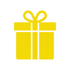 A vibrant yellow gift box with a bow design, transparent background