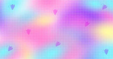 Kawaii pastel pink gradient grid paper background. Illustration of notebook page with white square lines and soft hearts for digital planning stationery and diary design.
