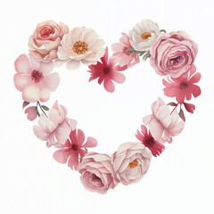 Watercolor drawing of a heart made of flowers