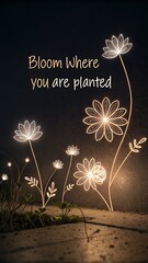 Glowing Flowers with Inspirational Quote on Dark Background