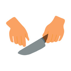Hands cutting something with knife icon logo flat vector design